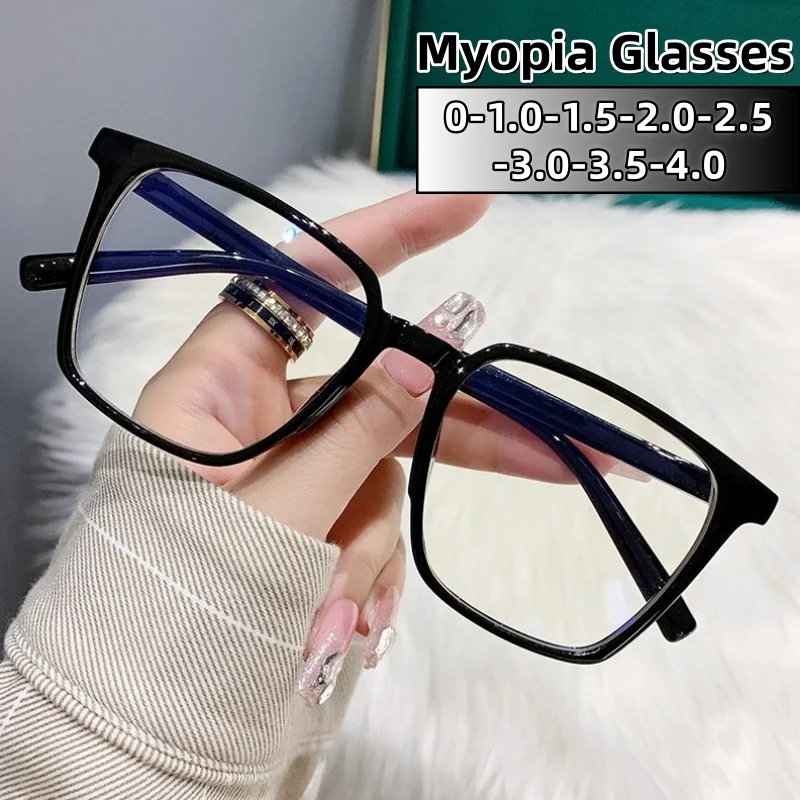 

Retro Square Frame Myopia Glasses Trend Anti-Blue Light Learning Eyeglasses for Women and Men Eye Protection 0 To -4.0