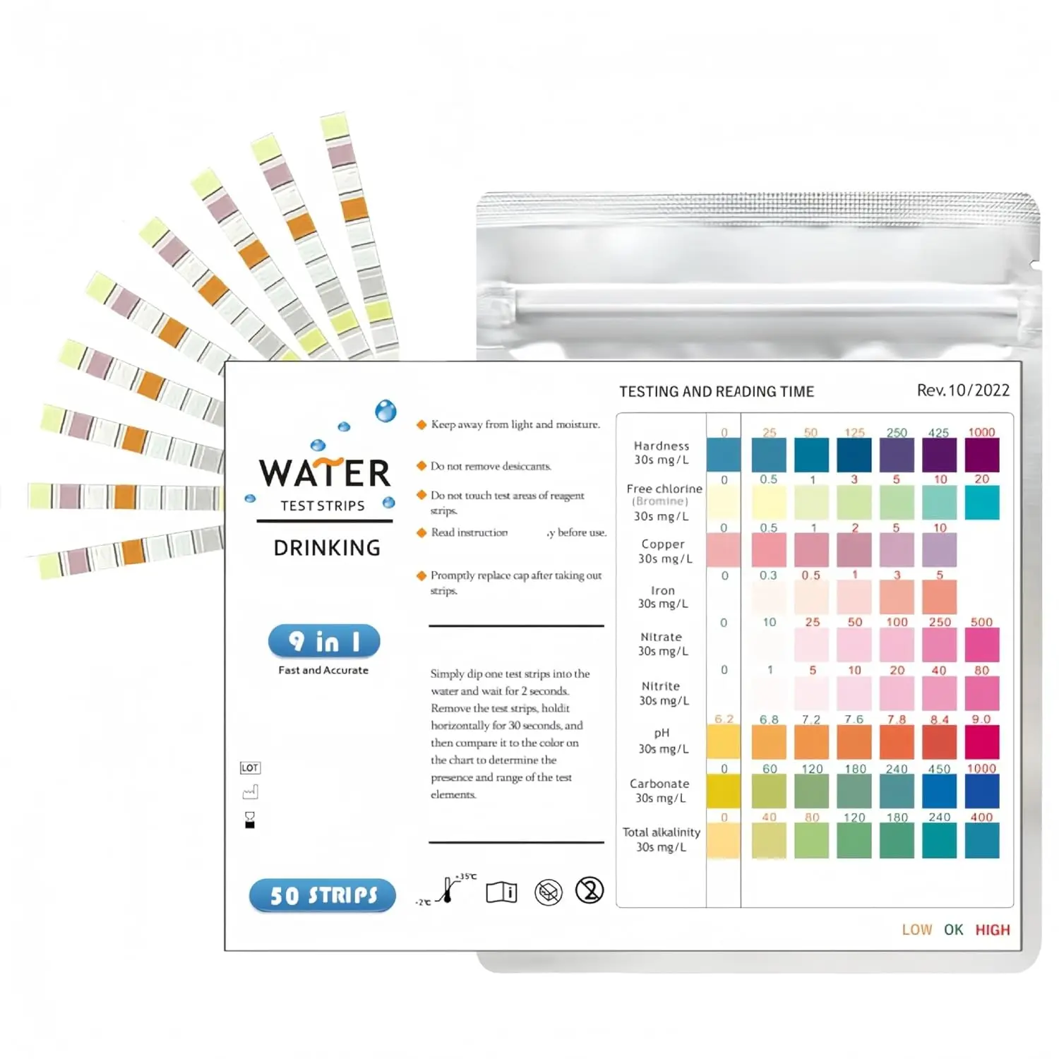 100-Pack Water Test Strips - Water Testing Kits for Drinking Water - pH, Hardness, Chlorine, Lead, Iron, Copper