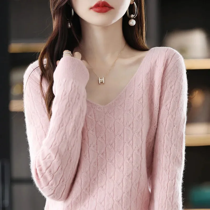 Women Sweater Spring Autumn Knitted Pullovers V-neck Slim Fit Bottoming Shirts Solid Soft Knitwear Jumpers Basic Sweaters