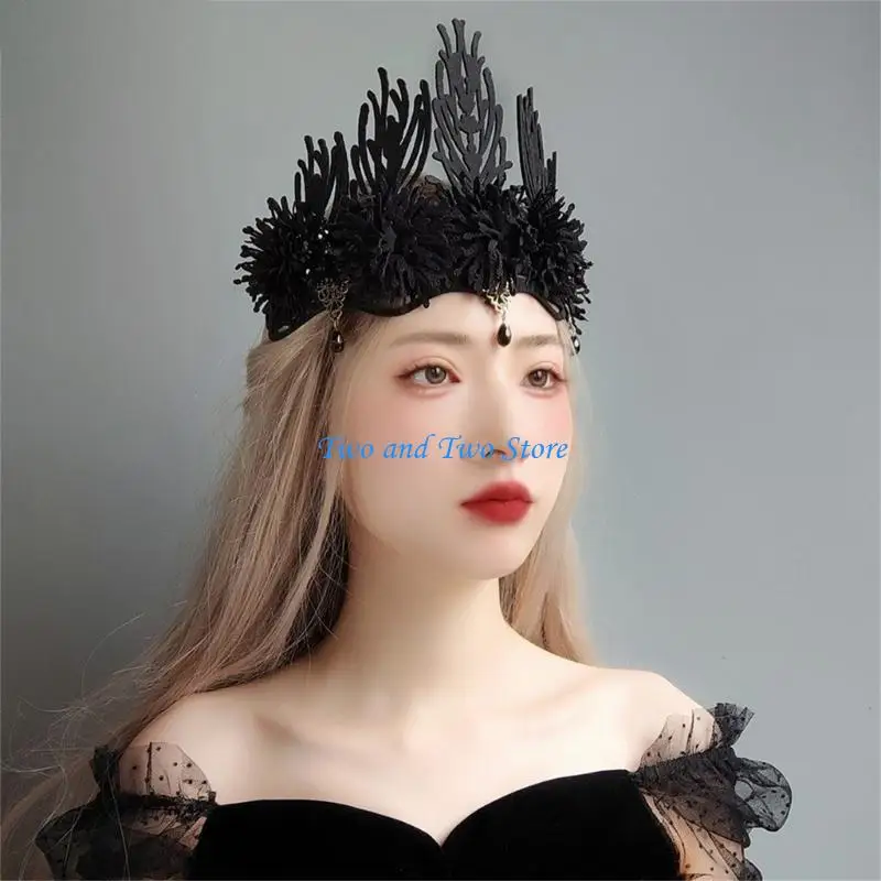 

HX6F повязка на голову с короной ведьмы для женщин в стиле барокко, головной убор с короной для свадеб, выпускных вечеринок, в