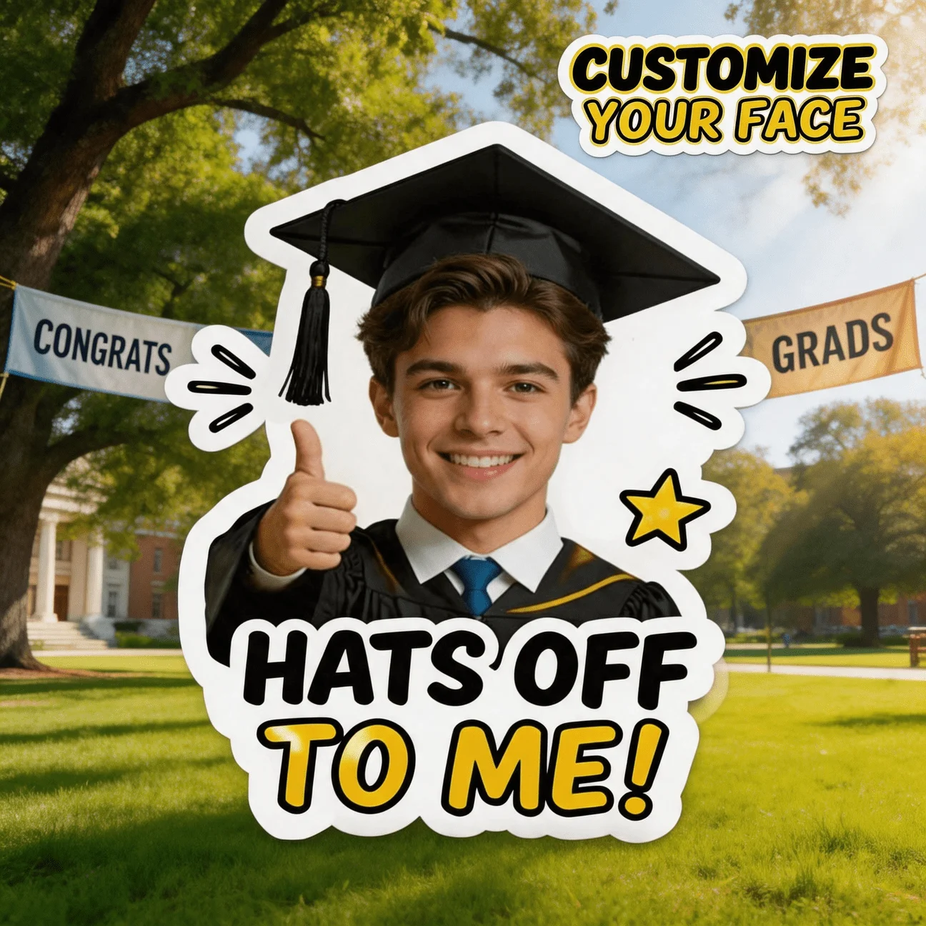 Custom Photo Graduation Shaped Pillow, Personalized Face in Cap And Gown with Thumbs Up Decorative Cushion, 70CM Home Decor Acce