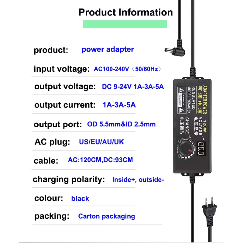 9V 12V 15V 18V 24V 1A/3A/5A Universal Power Adapter LED display 220V to DC12V Volt Adjustable Voltage regulated adapter for CCTV