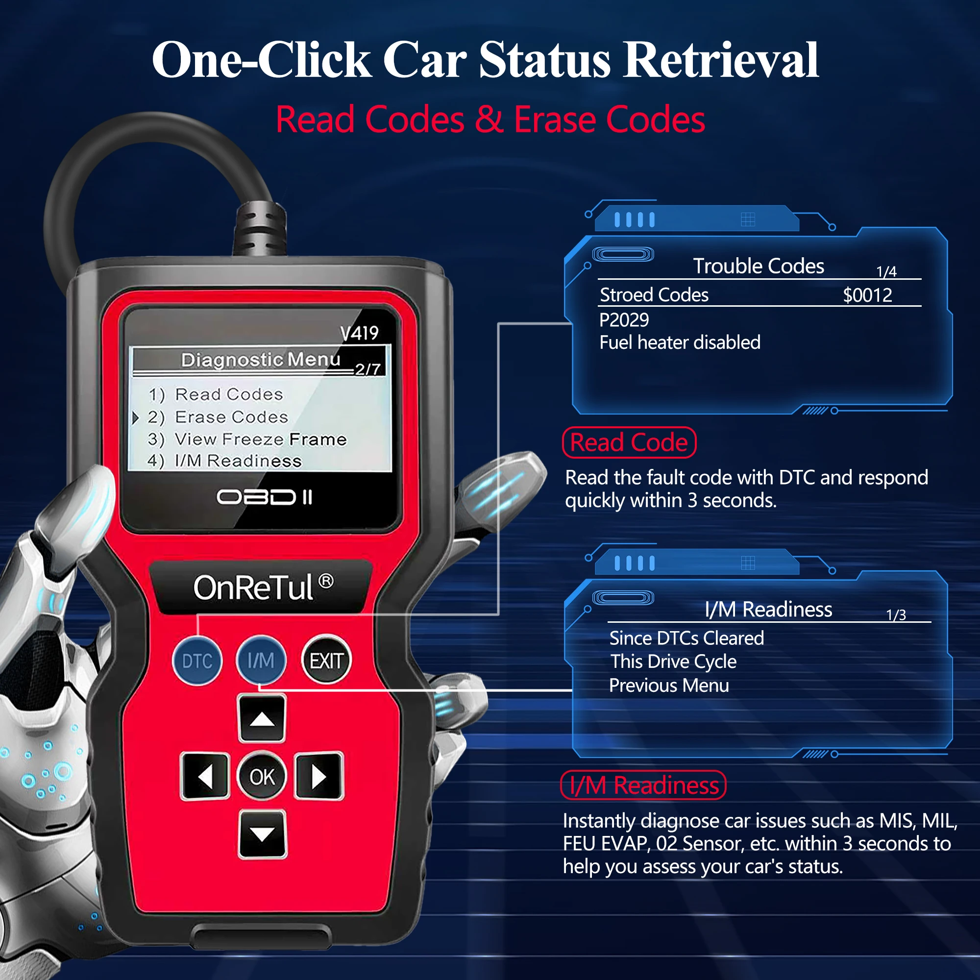 أداة المسح التشخيصي Obd2، قارئ رمز خطأ المحرك Obd2 الماسح الضوئي مع إعادة الضبط، الوضع 6، الوضع 8 ووظائف القراءة I/M، أداة مسح ضوئي تشخيص ضوئي لضوء محرك السيارة الاحترافية، مناسبة لجميع مركبات Obdii منذ عام 1996، أداة تشخيص المحرك، الماسح الضوئي الماسح الضوئي الماسح الضوئي المدمج، البناء عالي الجودة المحمول، البناء المحمول، البناء عالي الجودة