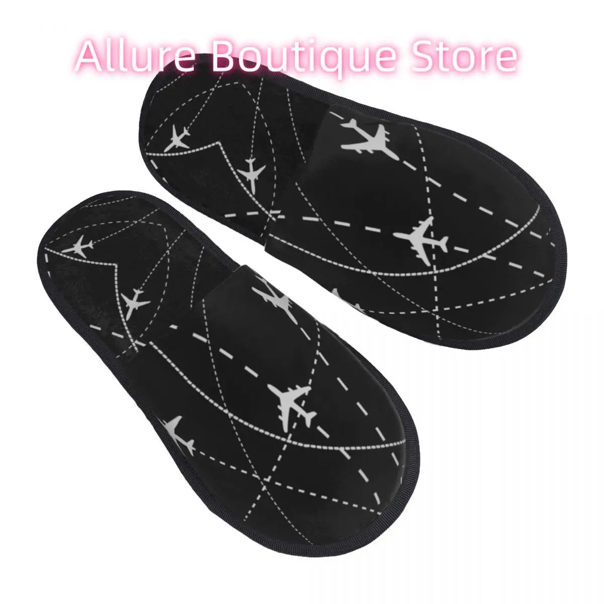 Custom Pilot Aircraft Night Flight Routes Memory Foam Slippers Women Comfy Warm Air Traffic Controllers House Slippers