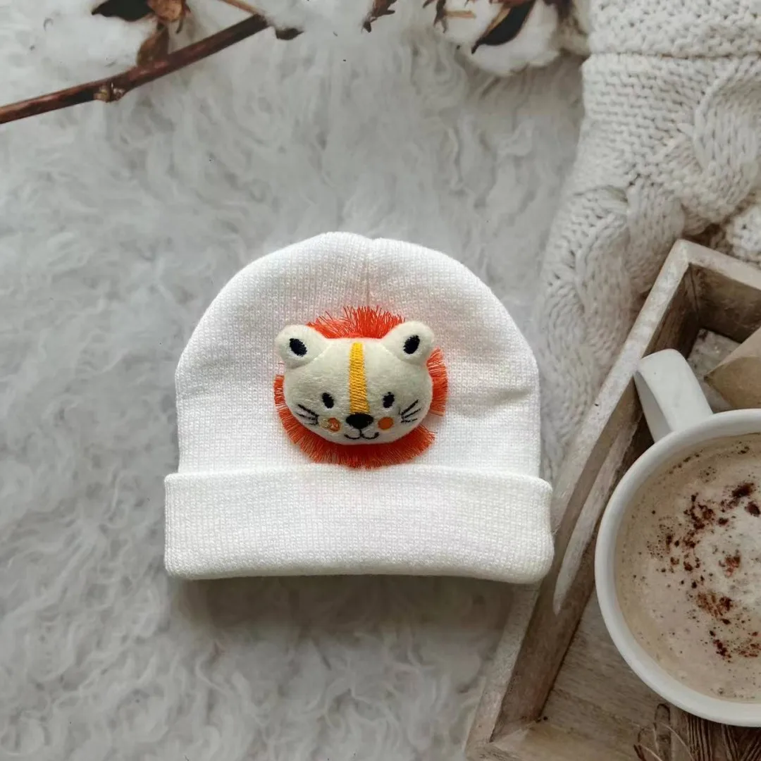 Korean Baby Autumn Winter Hat Cute Lion Knitted Warm Newborn Cap Infant Beanie Solid Color Baby Girl Boy Soft Crochet Hats