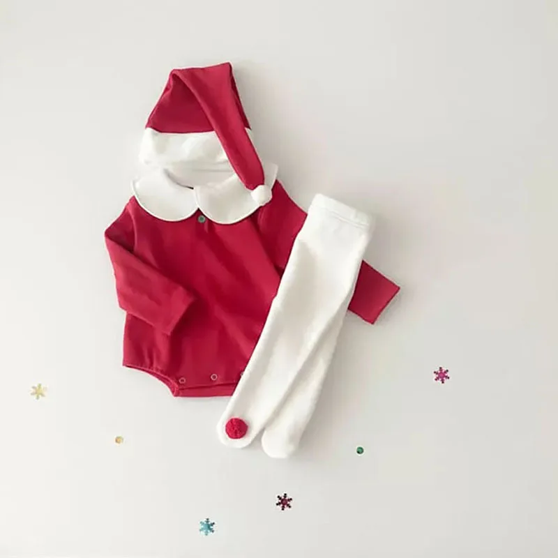 عيد الميلاد الطفل رومبير الملابس 3-12 متر زي الأحمر داخلية مجموعات الشتاء الدافئ عطلة حزب الزي لحديثي الولادة الرضع بنين بنات #1