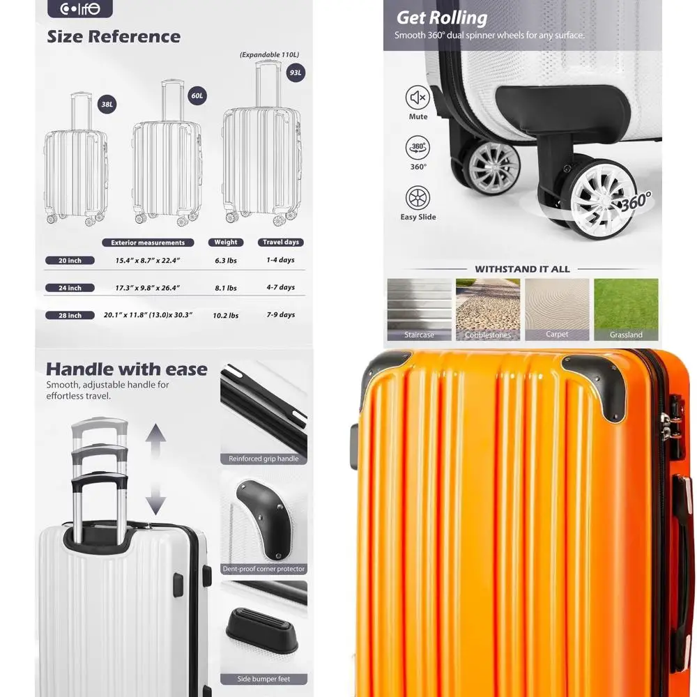 

Expandable Suitcase 20 24 28 PC+ABS Spinner Carry-On Luggage in Orange