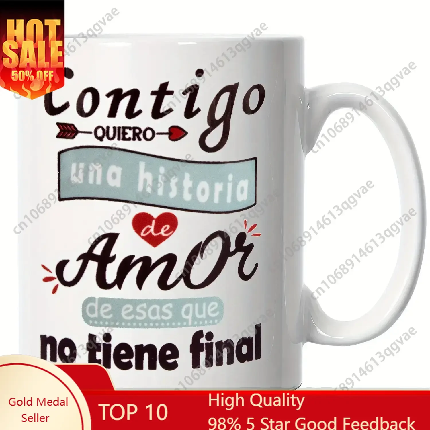 

[Made in US] 1pc Romantic Ceramic Coffee Mug 11oz - "Contigo Quiero Una Historia De Amor" Love Message Durable Cup for Home & O