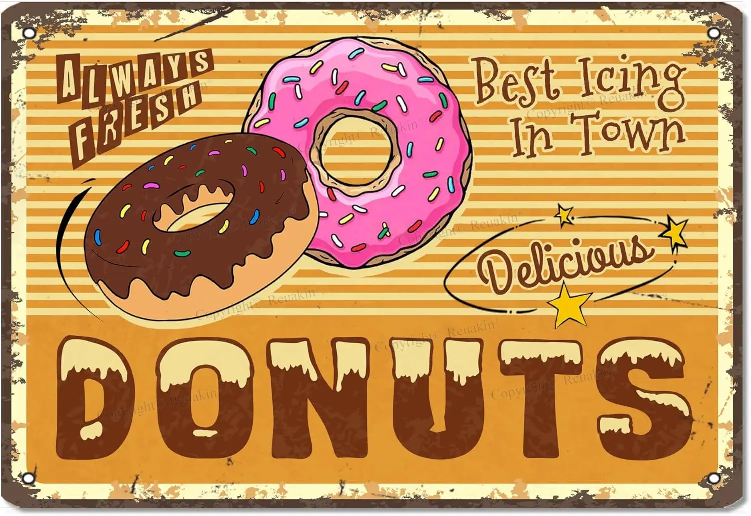 1p,Vintage Donut Tin Sign, Delicious Donuts Best Icing in Town Art Poster Painting Metal Plaque Wall Decor for Dessert Shop Kitc