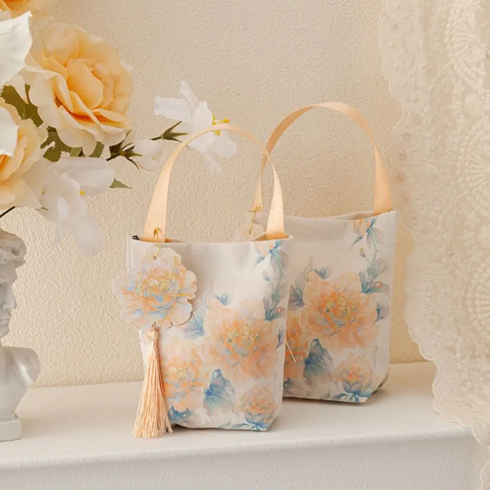 

Printing Flower Tassel Wrist Bag Make Up Pouch Temperament Chinese Style Handbag Jewelry Packing Storage Bag Festive Sugar Box