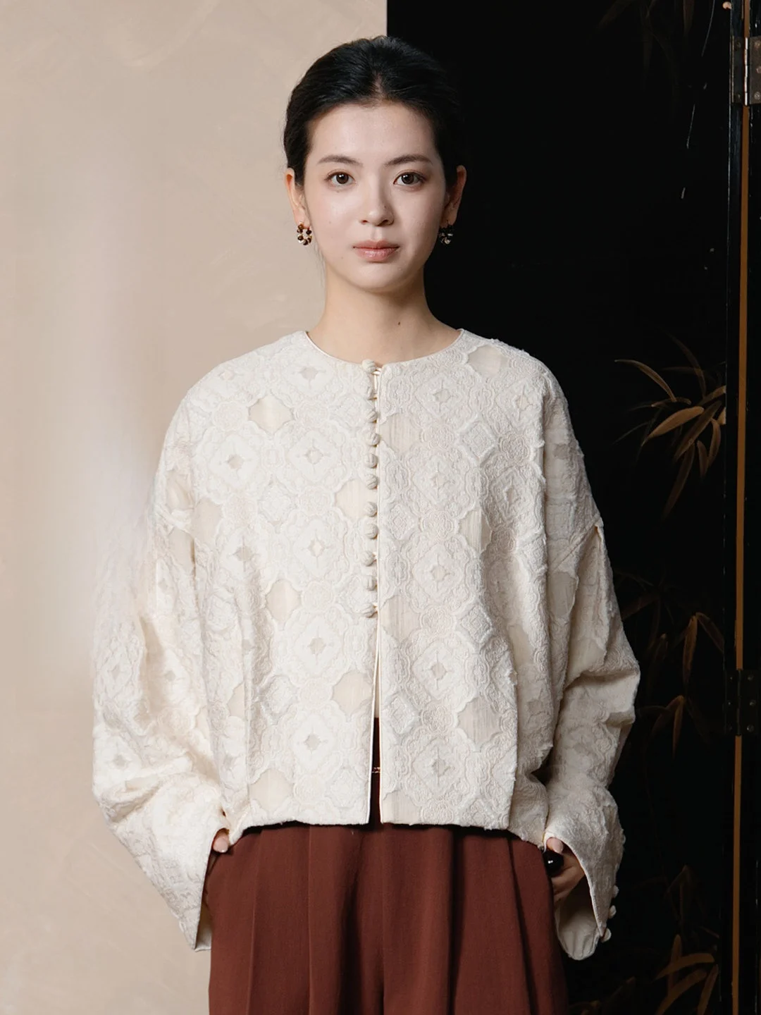 

New Chinese Sle Lace Jaet with Heavy 3D Cut Flower Fabric And Texture Sensation Women's Slim Fit ort Outerwear