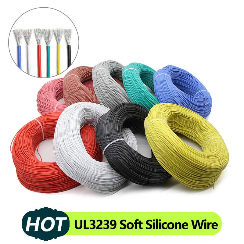 UL3239 Soft Silicone 3KV Copper Wire 32 30 28 26 24 22 20 18 16 12 10 8 AWG Flexible DIY Line LED Lighting Cord Electronic Cable