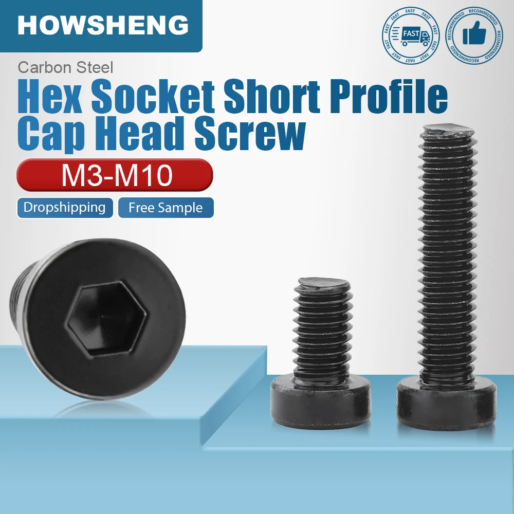 2-50pcs Hex Socket Thin Low Short Profile Head Cap Screw M3 M4 M5 M8 M10 M12 Black Stainless Steel Allen Cap Head Screw Bolts