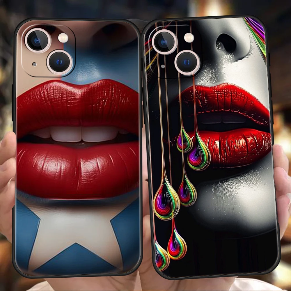 Kiss Lips Phone Case for iPhone 16 15 14 13 12 Pro Max 11 Pro Max 7 8 Plus XS XR Max Shockproof Soft Shell Fundas Capas Bags