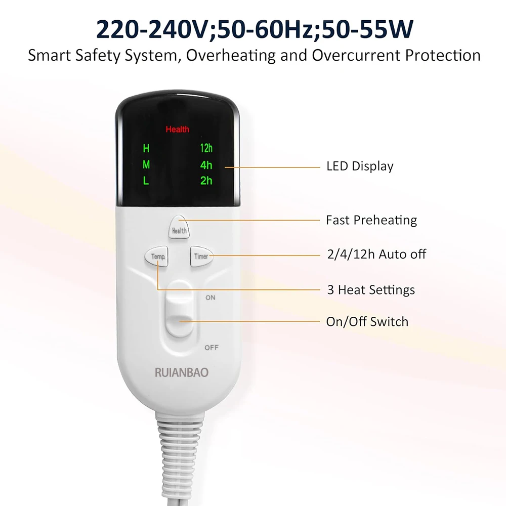 RUIANBAO podgrzewany koc rzucany 2-warstwowy flanelowy koc elektryczny zegar podgrzewana podkładka 220V 150*75cm materac termiczny podgrzewacz do