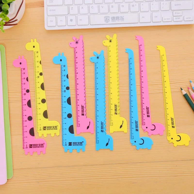 

3 Pcs/Set Cute Cartoon Giraffe Animal Ruler Kawaii Plastic Kids Student School Drafting Supplies Stationery Gift Students Prize