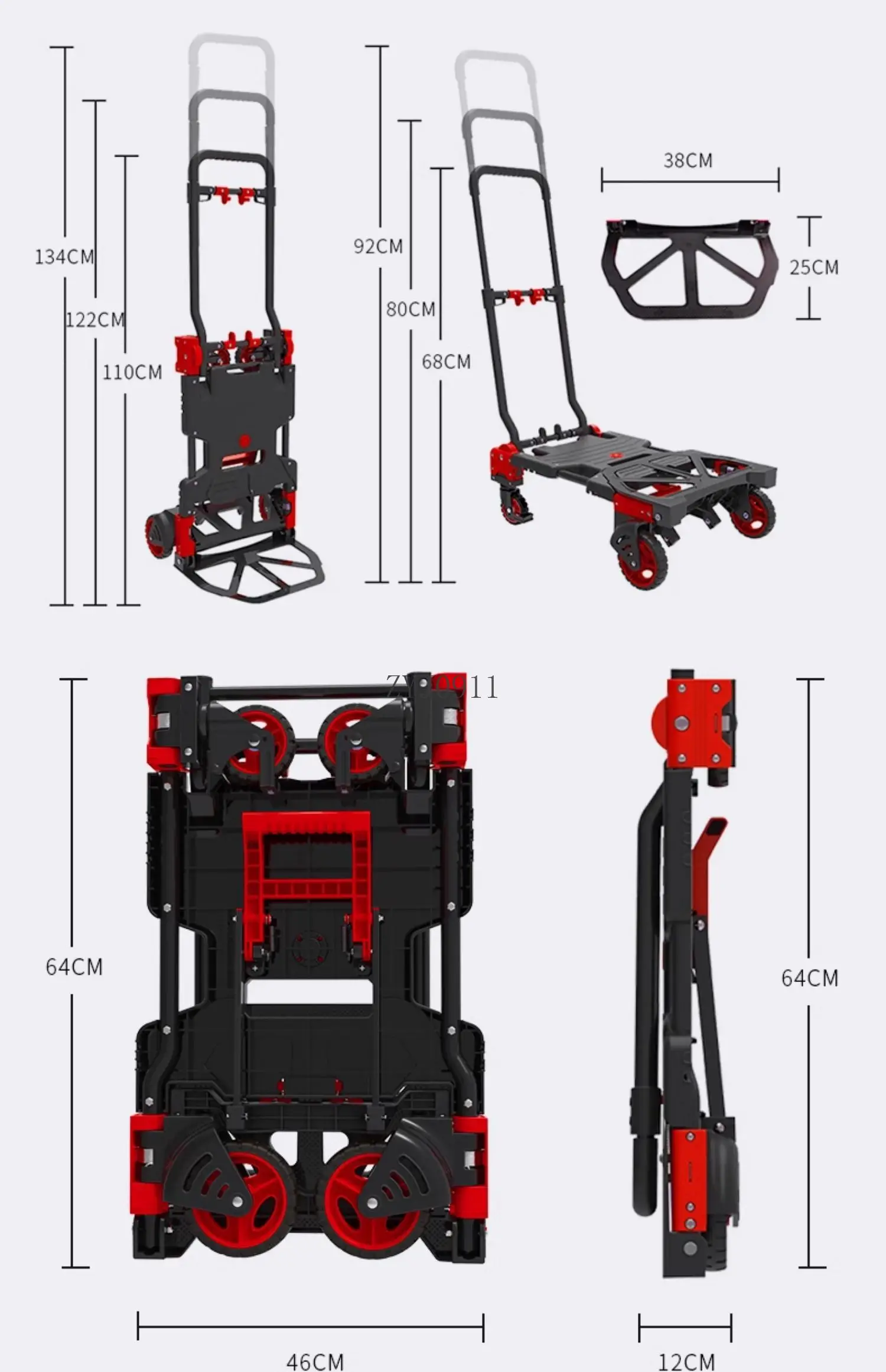 Trolley Folding Silent Hand Pull Truck Portable Four Wheel Pull Shopping Trolley
