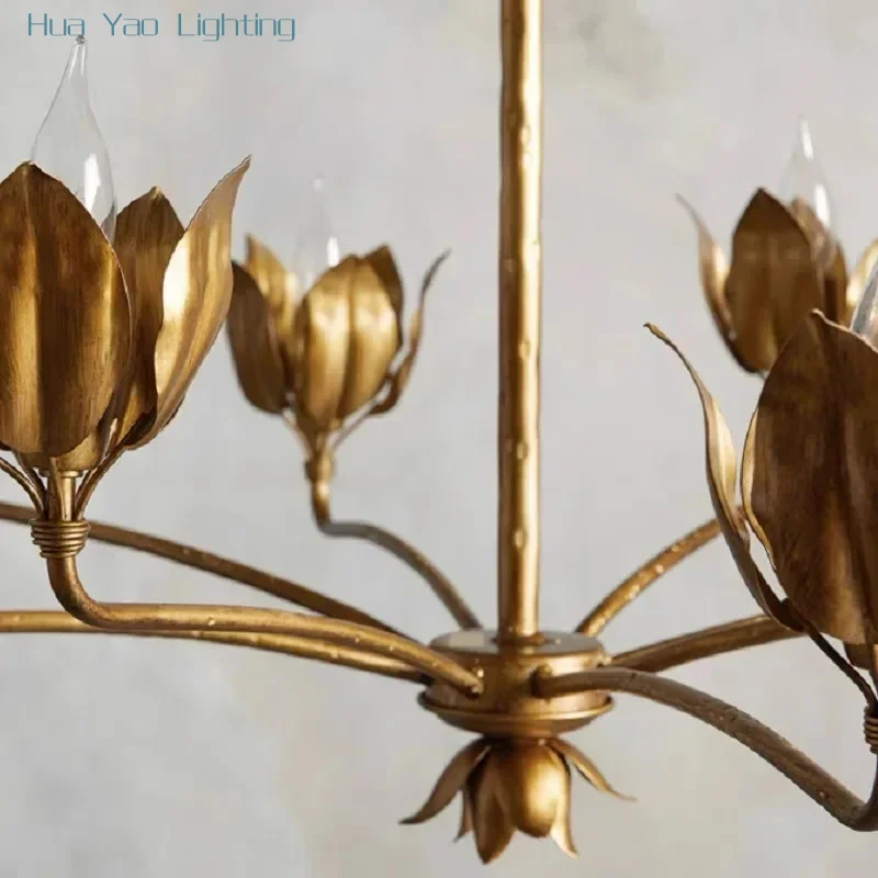 American style iron art retro chandelier French style living room club tulip chandelier villa designer duplex building
