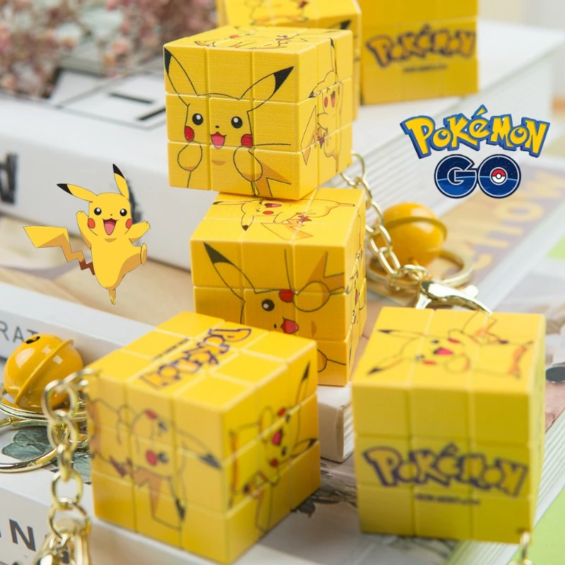 Pokemon Pikachu Keychain Magic Cube Pendant Keyring Backpack Charm Decorations Fashion Key Holder Jewelry Pendant Keychain Gifts