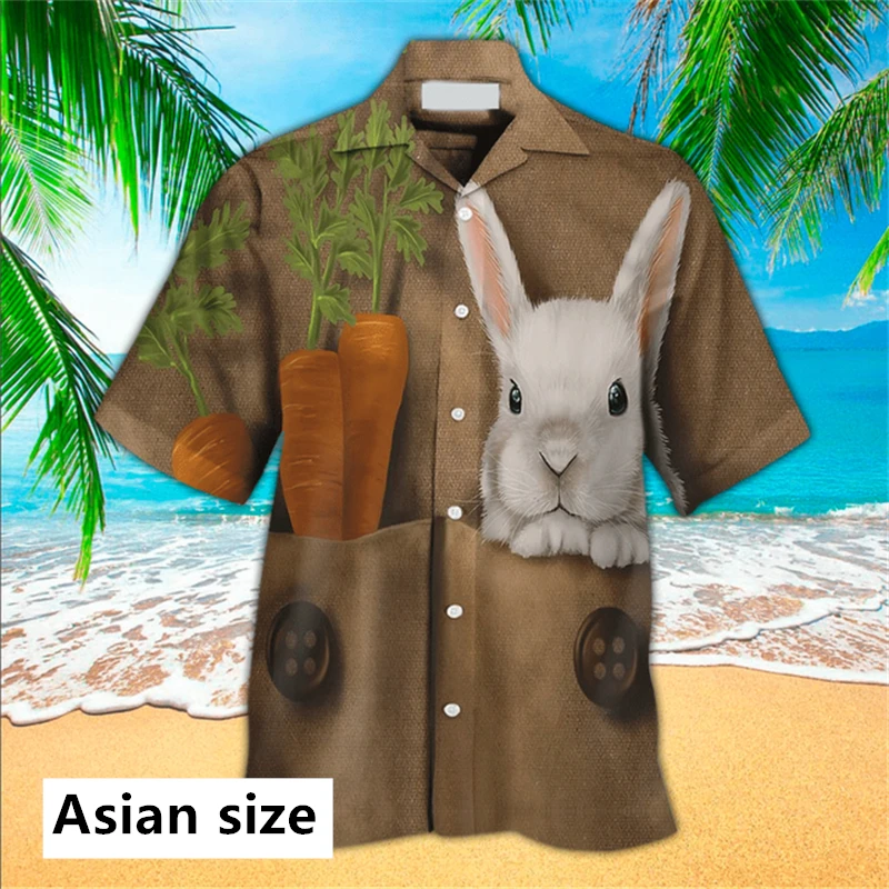 3D Printed Hawaiian Shirts For Men Women Fashion Casual Rabbits Easter Egg Pattern Button Up Shirt Casual Harajuku Y2k Men Tops