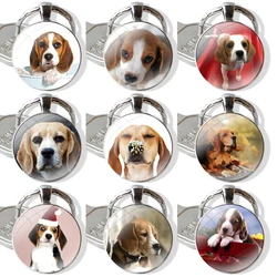 25mm Glass Cabohcon Keychain Key Rings for Women Men Jewelry Gift sweet beagles puppies Loyal Dog