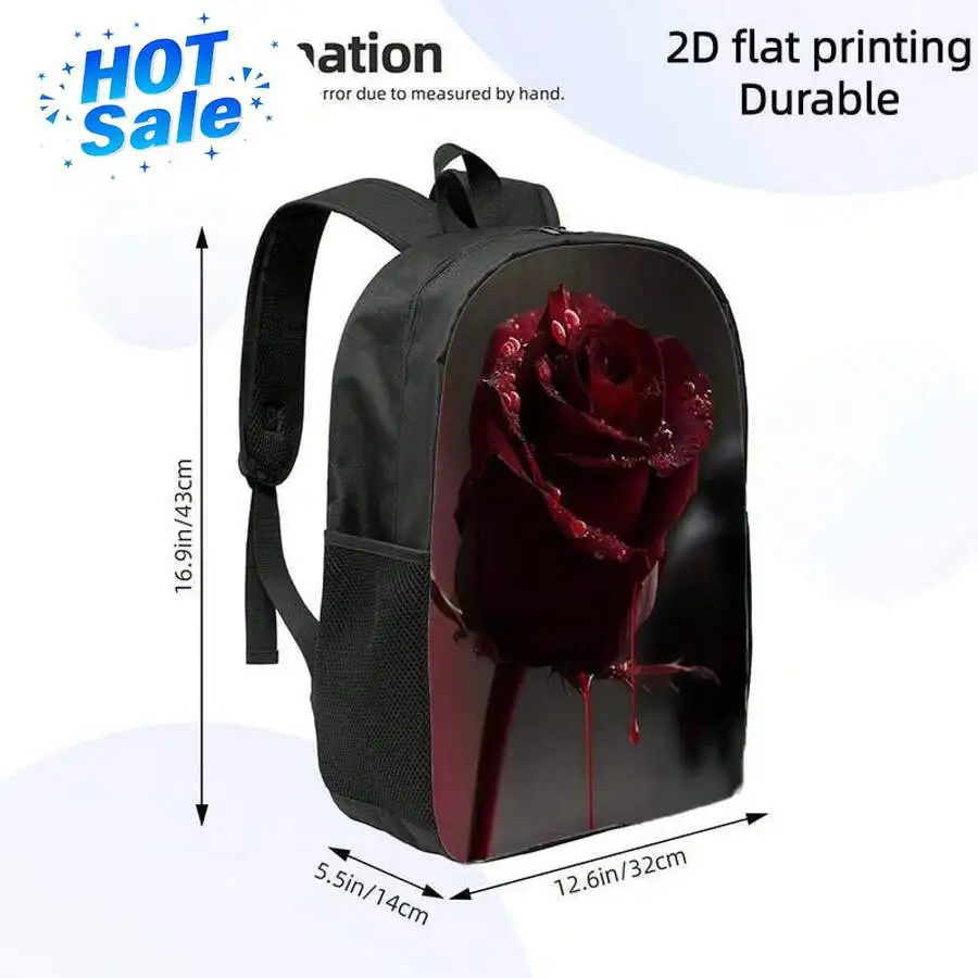 1pc, Backpack With Dark Red Rose And Blood-Like Droplet Pattern, Cute And Lightweight Travel Backpack, Adjustable Shoulder Strap