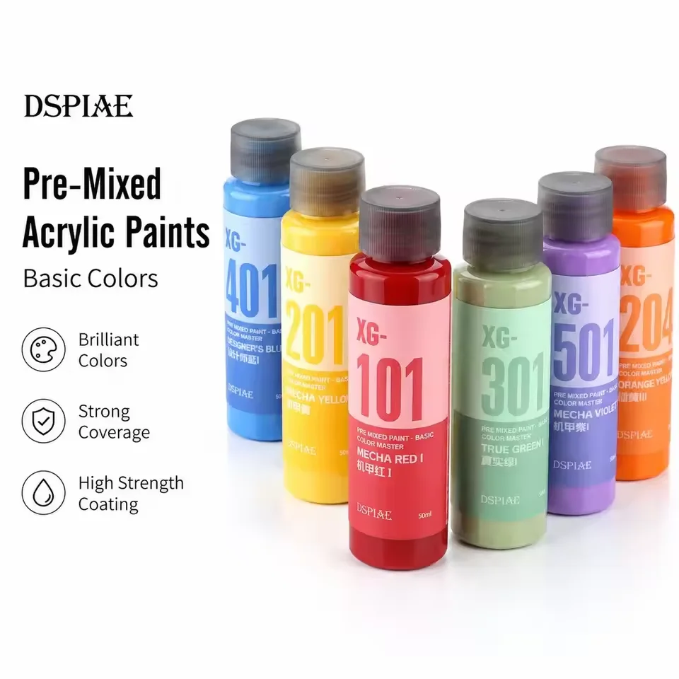 DSPIAE 50ml Pre-Mixed Water-Based Acrylic Paint Base Colors XG Series Master for Gundam Model Kit Airbrush DIY Hobbyist Tools