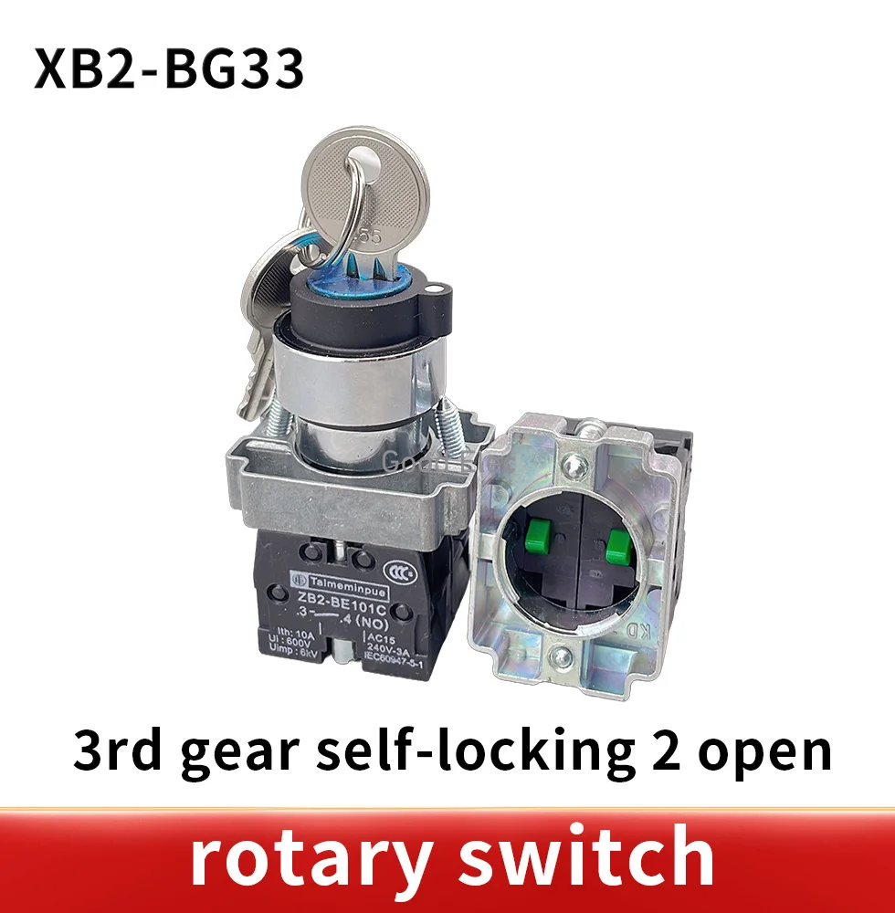 1PCS XB2 BG21 2 position key operated selector selector pushbutton switch N/O push button switch