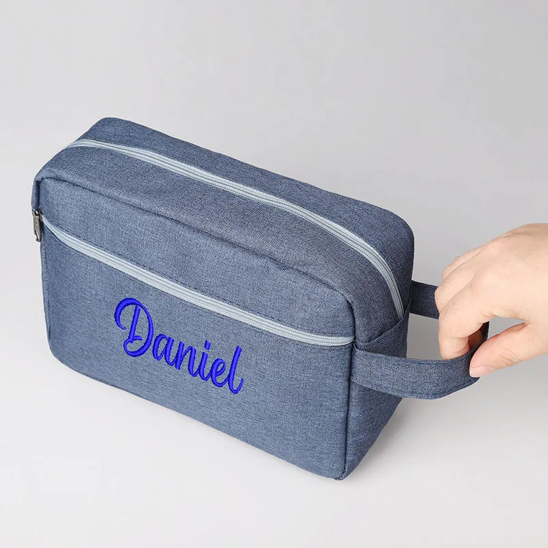 Borsa per il trucco da uomo con ricamo personalizzato professionale borsa da toilette da viaggio portatile impermeabile di grande capacità con Logo