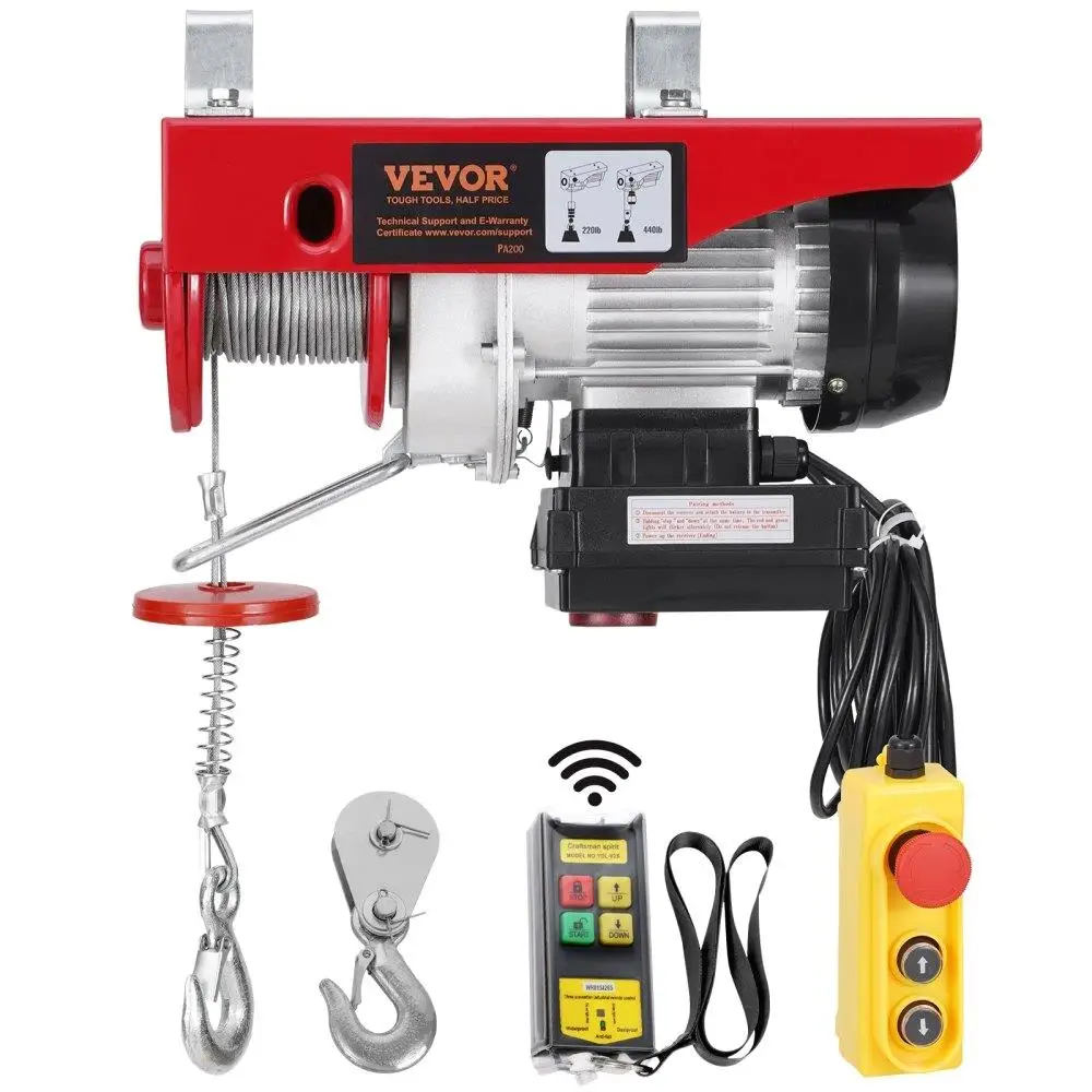 

Electric Hoist Crane Winch 440 LBS 328FT 14FT Wired & Wireless Remote