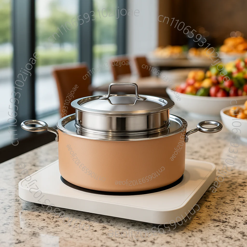 Self-service soup pot. Non-electric stainless steel soup bowl, commercial catering liquid food heater, restaurant soup pot,