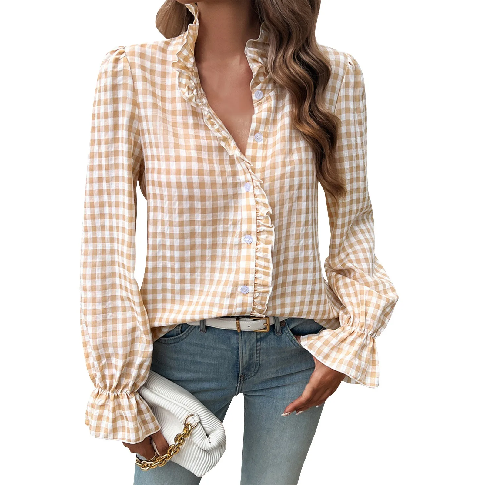 Sexy Elegant Blouses Shirt French Contrasting Lace Button Up Plaid Shirt New Fashion Casual T-Shirt Top Female Clothing Blusas