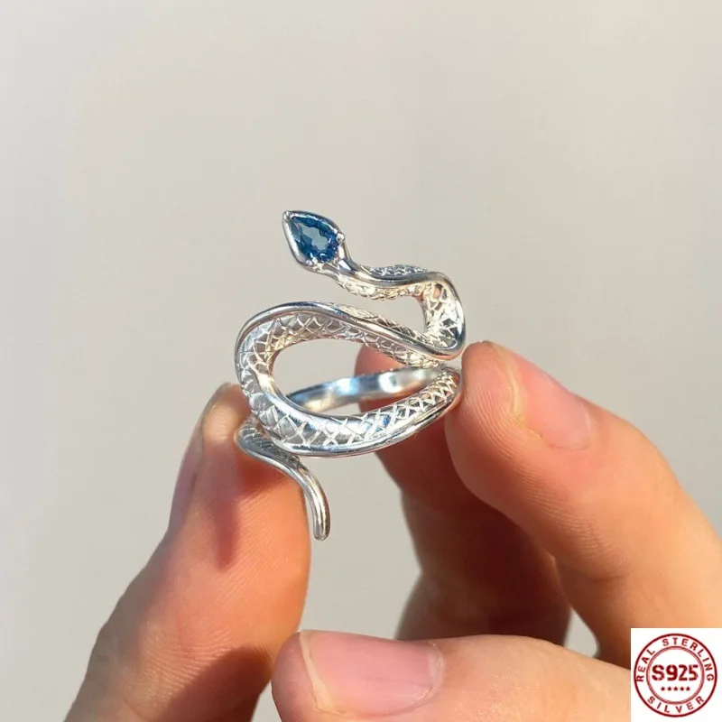 Anillo ajustable de Plata de Ley 925 para mujer, joyería de lujo con diseño de serpiente de circón brillante, personalizado