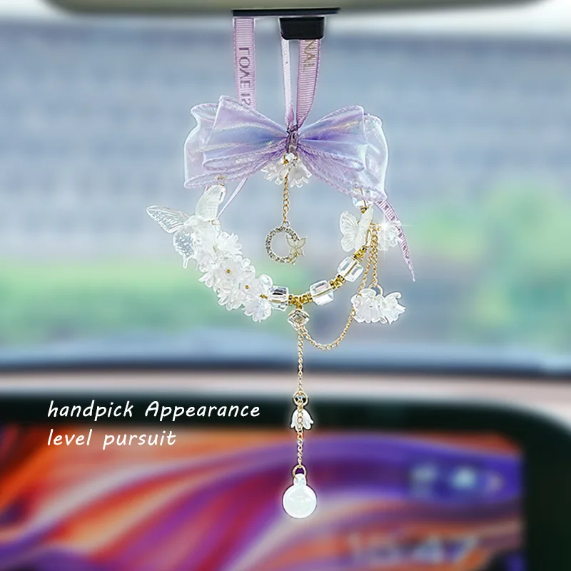 New Butterfly Dance Car Pendant Bow Car Rearview Mirror Decoration Car Hanging Small Fresh Goddess Car Pendant