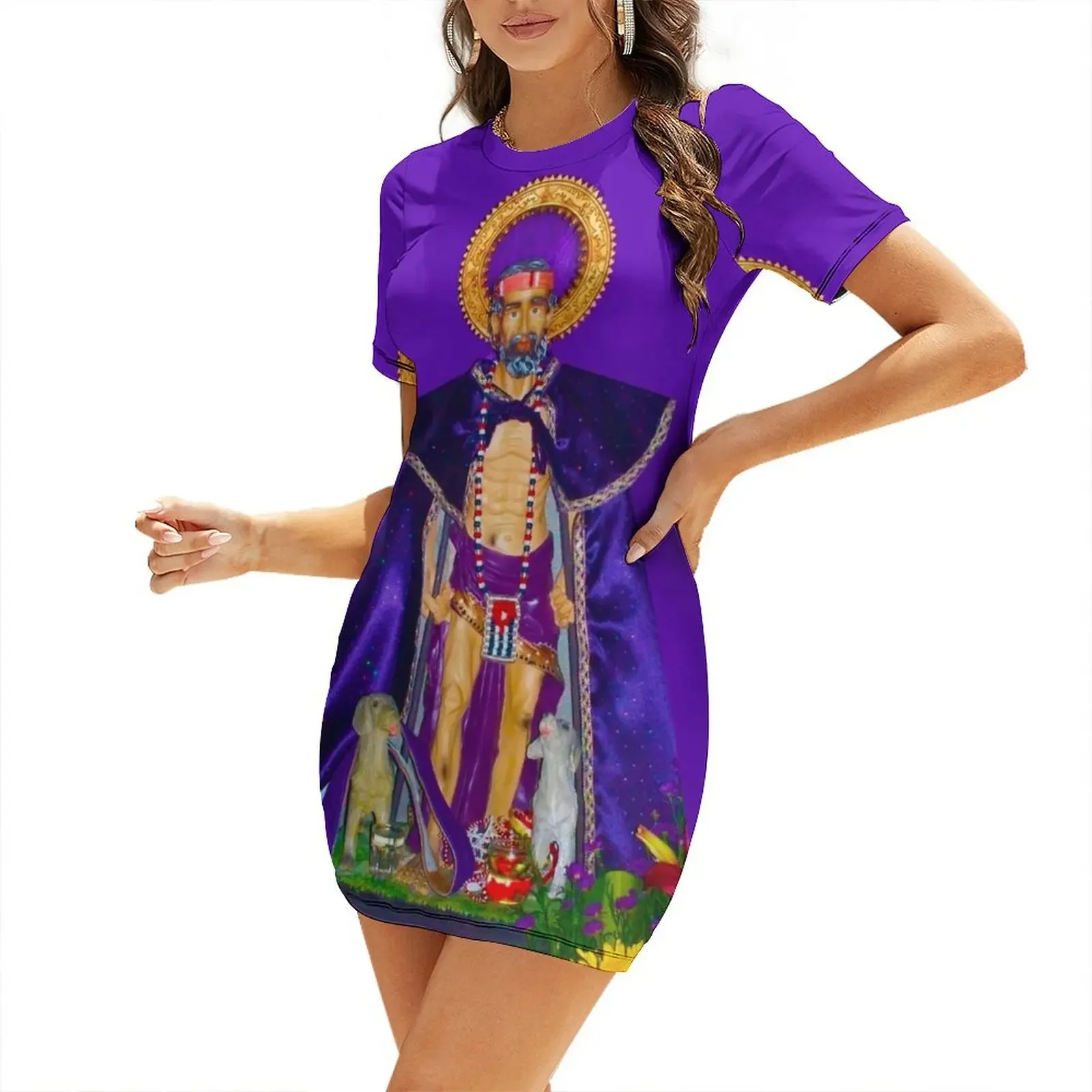 

San Lazaro Babalu Aye Cuba Santeria Short-Sleeved Dress loose women's dress birthday dresses for women Casual dresses Dress