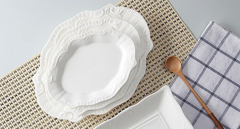 3 stücke set, 8 + 9 + 11 zoll, weiß geprägte porzellan oval nette dessert platte, service dekorative