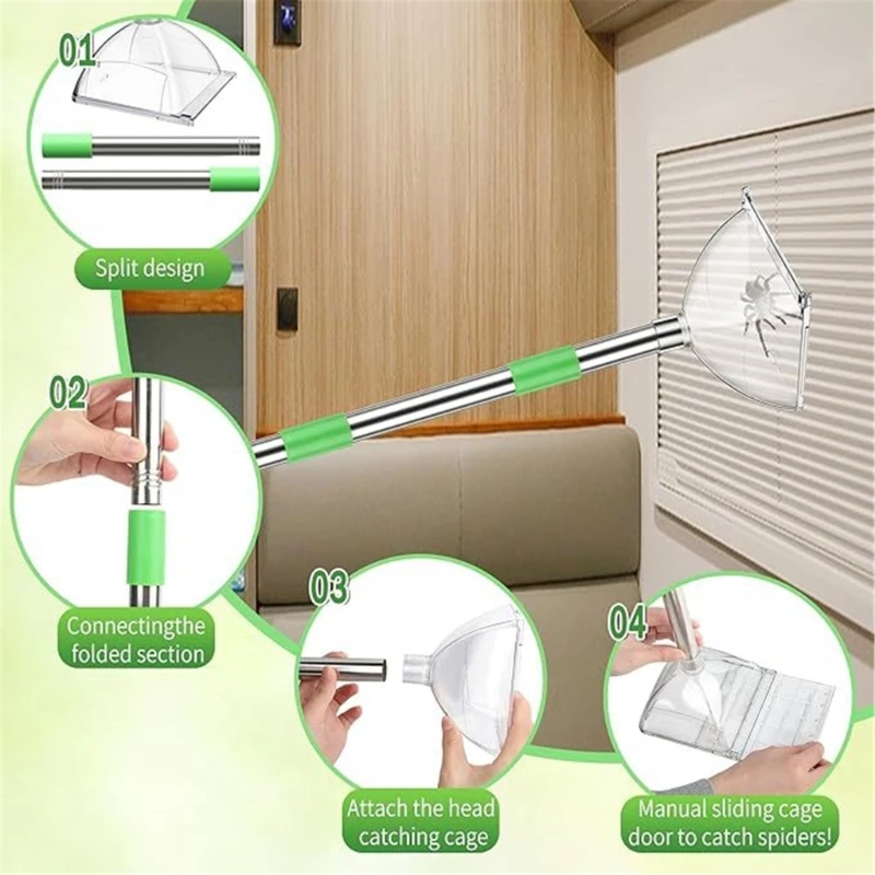  MultiPurpose Insect Trap 32Inch Telescoping Handle For Spiders Captures Without Harm