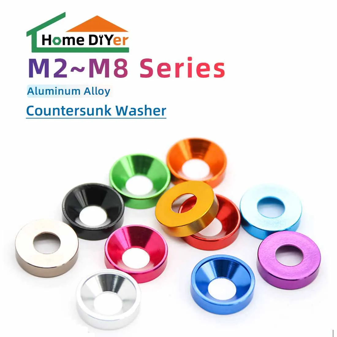 

10pcs M2 M2.5 M3 M4 M5 M6 M8 Aluminum Colourful Anodized Countersunk Head Washer Gasket Red/Grey/Black/Purple/ Silvery/Golden