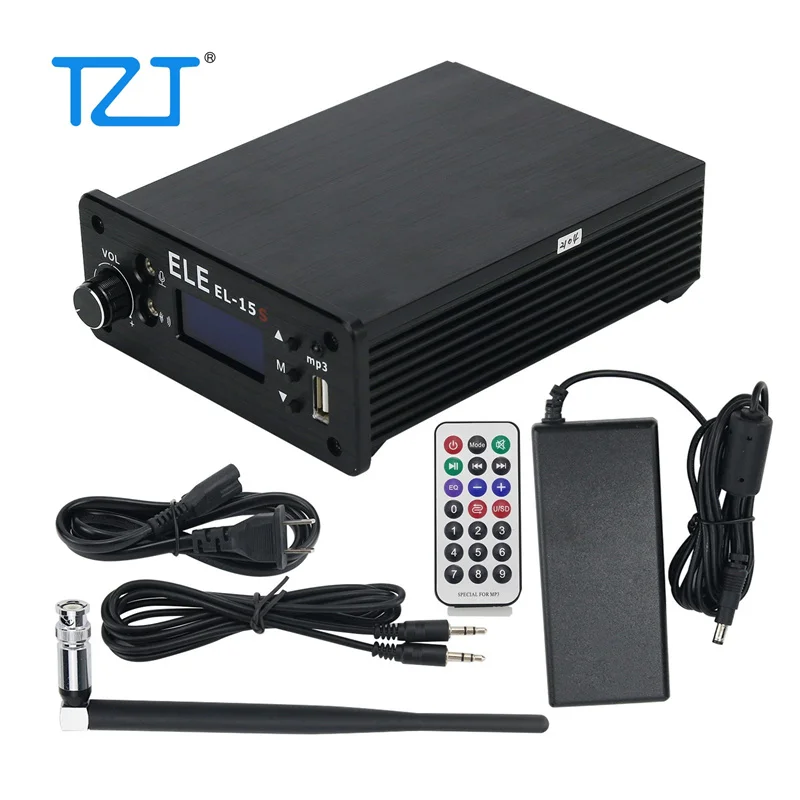 TZT EL-15S FM Broadcast Transmitter Timing Wireless Broadcasting 0.1-15W Or 7W  Or 1.5W w/ Antenna For U Disk MP3