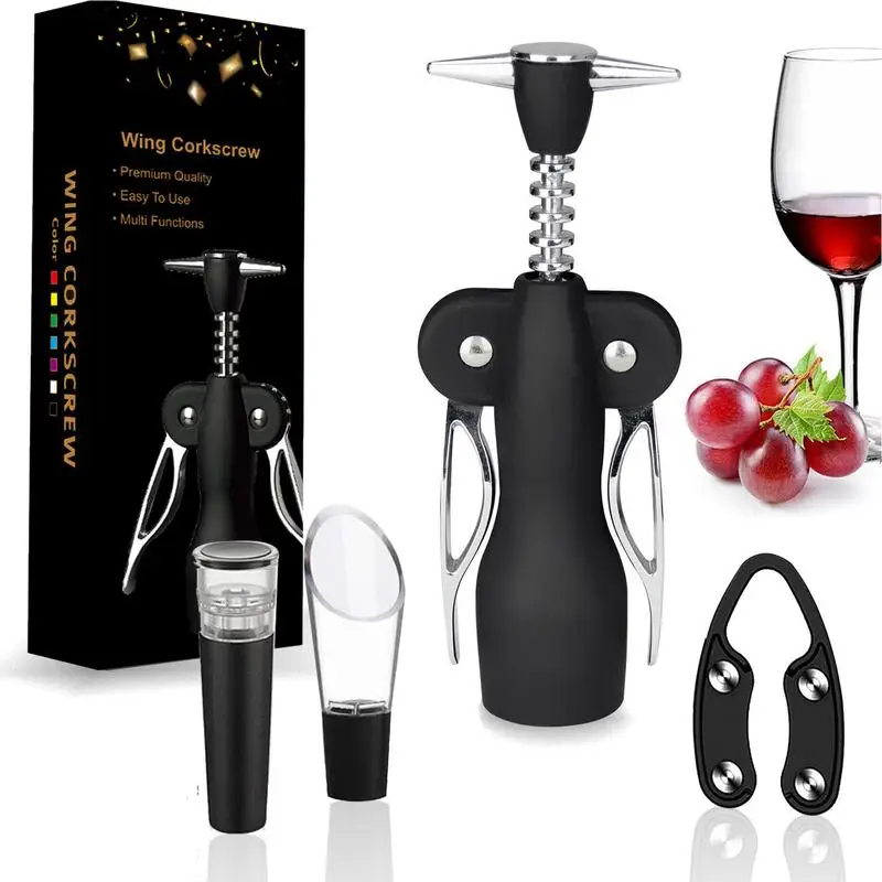 

Corkscrew Wine Opener 4pcs Stainless Steel Wine Opener Set Wing Corkscrew Wine Opener Heavy Duty Manual Cork Opener for