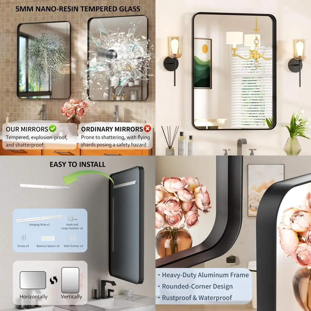 

24x32 Inch Round Edge Tempered Glass Vanity Mirror for Bathroom Over Sink, Suitable for Bedroom and Entryway