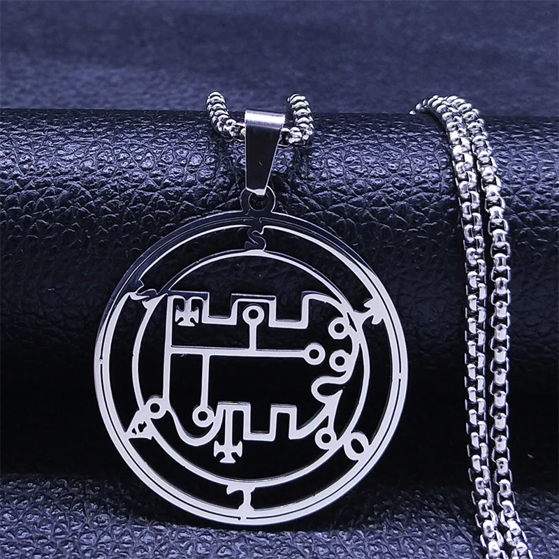 Dämon STOLAS Sigil Satan Edelstahl Anhänger Halskette Dichtung Frauen Silber Farbe Hohl Baphomet Halsketten Schmuck Geschenk N7091S – Detail 4