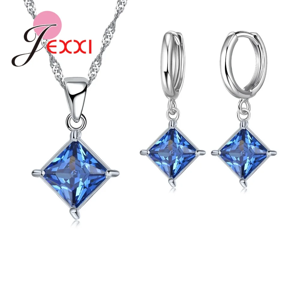 Exquisite piękny kolorowy kwadratowy kryształowy prezent dla dziewczyny biżuteria zaręczynowa 925 Sterling Silver dla kobiet mody — zdjęcie 4