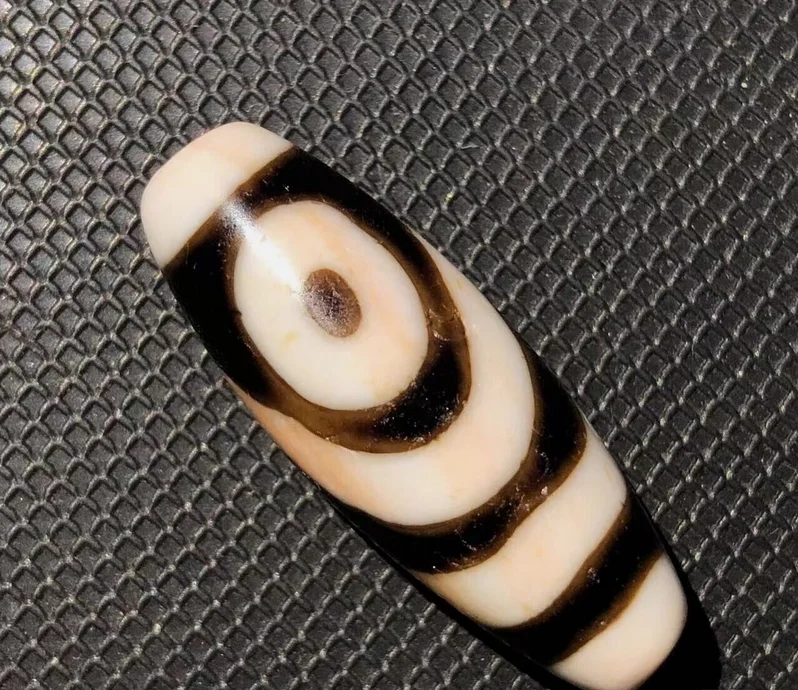 Energy Tibetan Old Agate Ruyi 2Eye Cinnabar Totem dZi Bead Amulet12-12.5*35mm