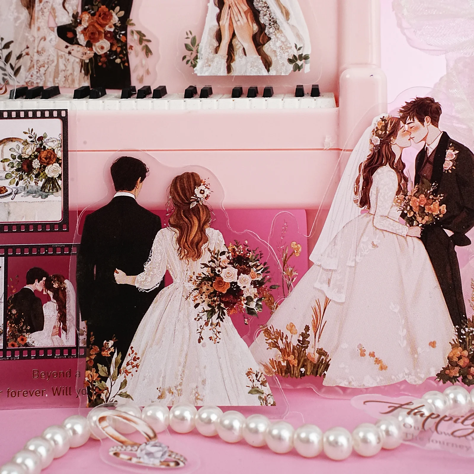 Etori Life Love for a Lifetime Adesivos temáticos de casamento 15 peças Material de casal para sempre Laptop, adesivos de telefone, mala, álbum de fotos, decoração de quarto, materiais de scrapbook feitos à mão, embalagem de caixa de presente, decoração de dia dos namorados, adesivos de brinquedo