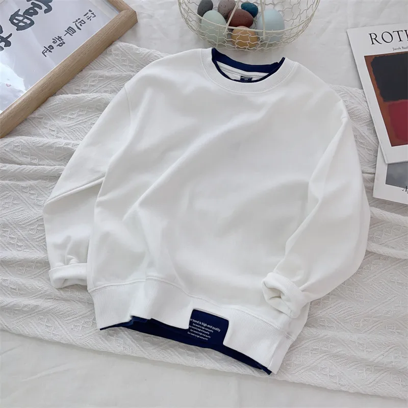 4 5 6 8 10 12 14 Years Boys Hoodies Patchwork Round Neck Long Sleeve Sweatshirt For 4-14Y Teen Kids Sports Casual Pullover