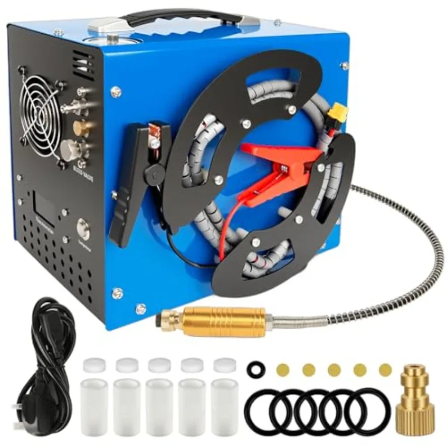 

PCP Air Compressor for Paintball/PCP Air Rifle/Tank, Aluminum Alloy Body, Black, 4500Psi/30Mpa Output with Auto-Stop Oil/Water-
