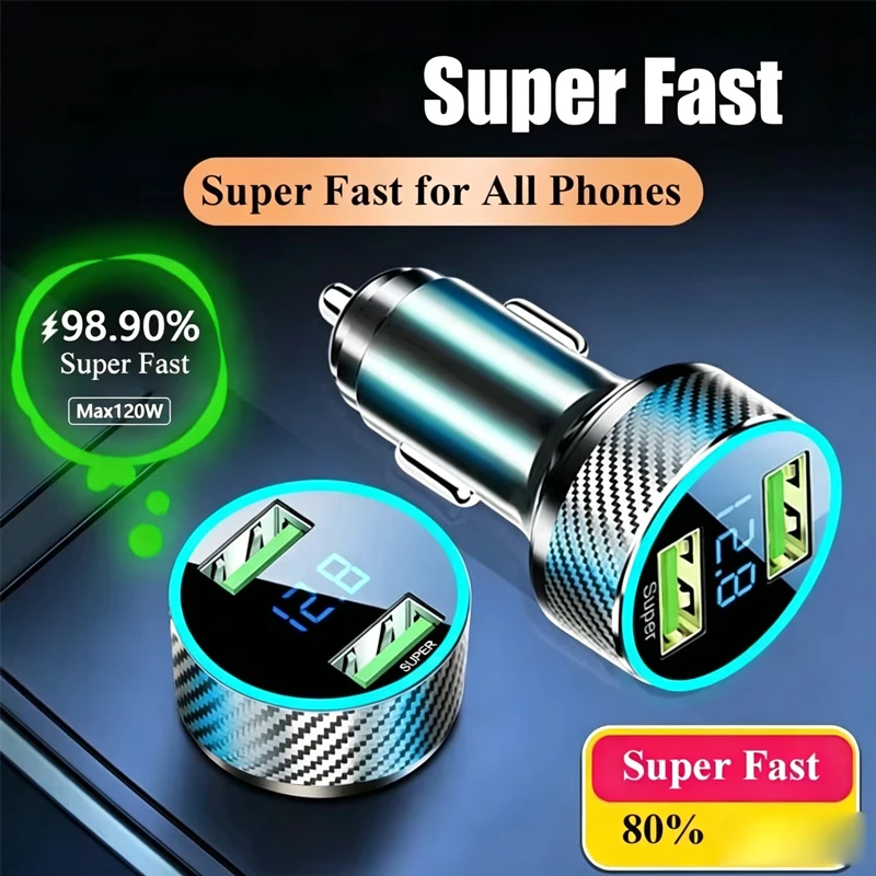 300 W USB-Autoladegerät-Adapter, 2-in-1, superschnelles Laden mit Spannungsmonitor für Samsung OPPO VIVO Huawei Oneplus iPhone iPad