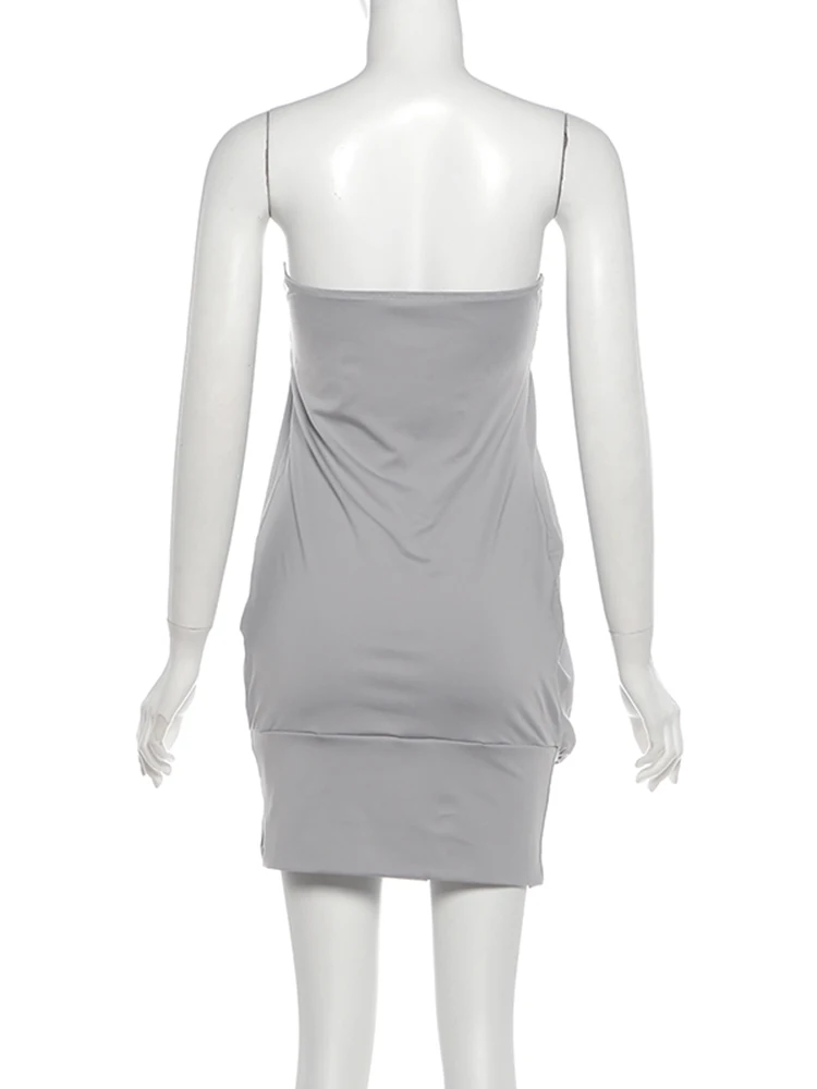 Sisterlinda Schickes Sexy Kleid für Damen, trägerlos, mit Pailletten, Patchwork, Wickeloptik, rückenfrei, eng anliegend, pfirsichfarben, Hüftbetont, gerafft, elegant, figurbetont. – Detail 6