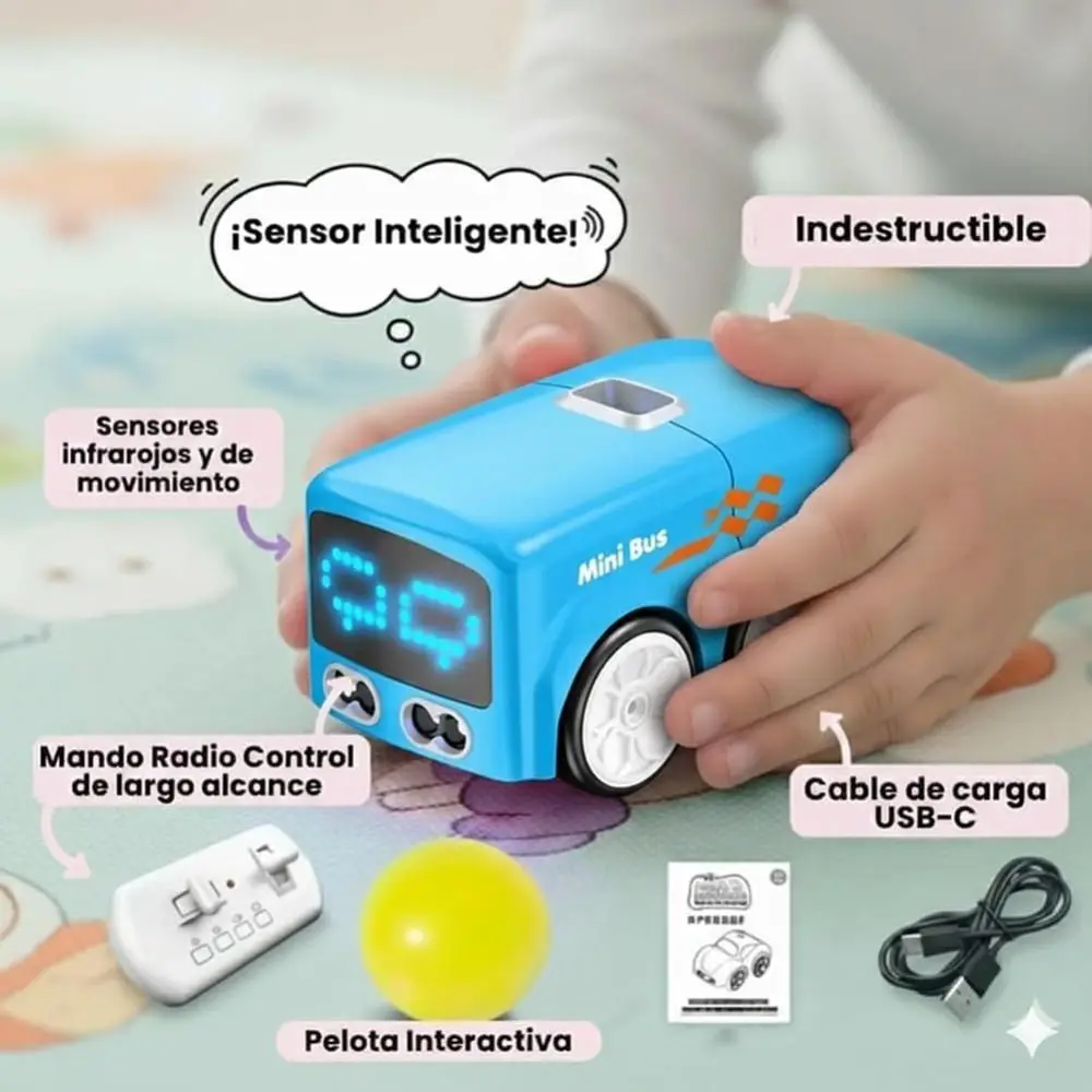 

Rc-Controlled Magic Follows Line Car with Auto Expressions with 4 Play Modes Magic Mini Bus Rechargeable